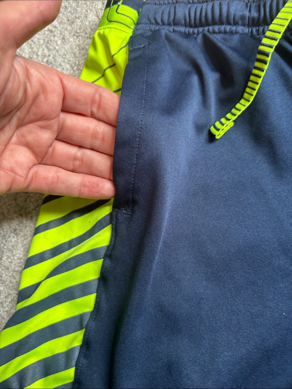 Under Armour Boys Navy with Neon Yellow Athletic Shorts - Picture 4 of 5